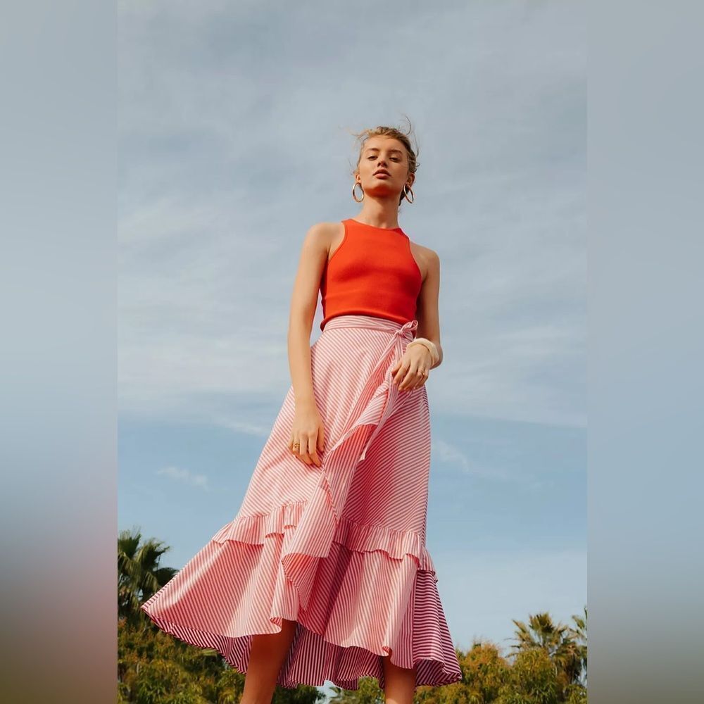 Anthropologie {Maeve} Penny Ruffled Pink Stripe Skirt - XSP
